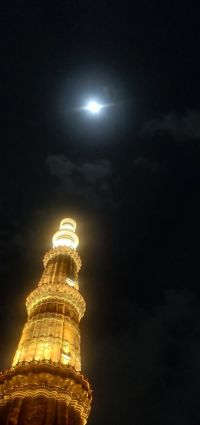 Moon with Qutub Minar